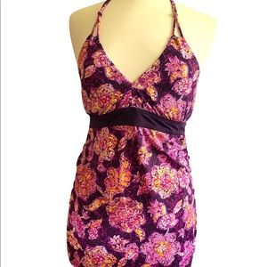 Motherhood Maternity Bathing Suit Halter Top Only MED Purple Floral Tankini Top
